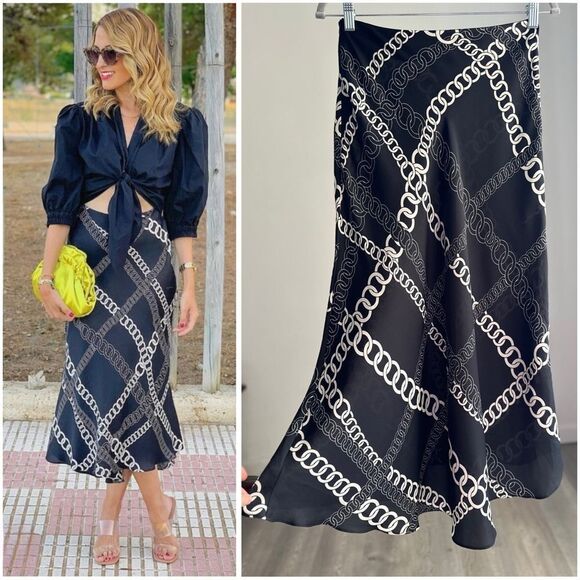 ZARA FLOWY CHAIN SKIRT Black Midi - Picture 1 of 7